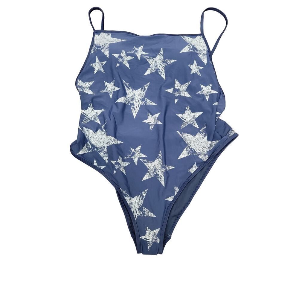 Aerie Apron One Piece Swimsuit Monokini Blue & White Stars Low Back  Size XL